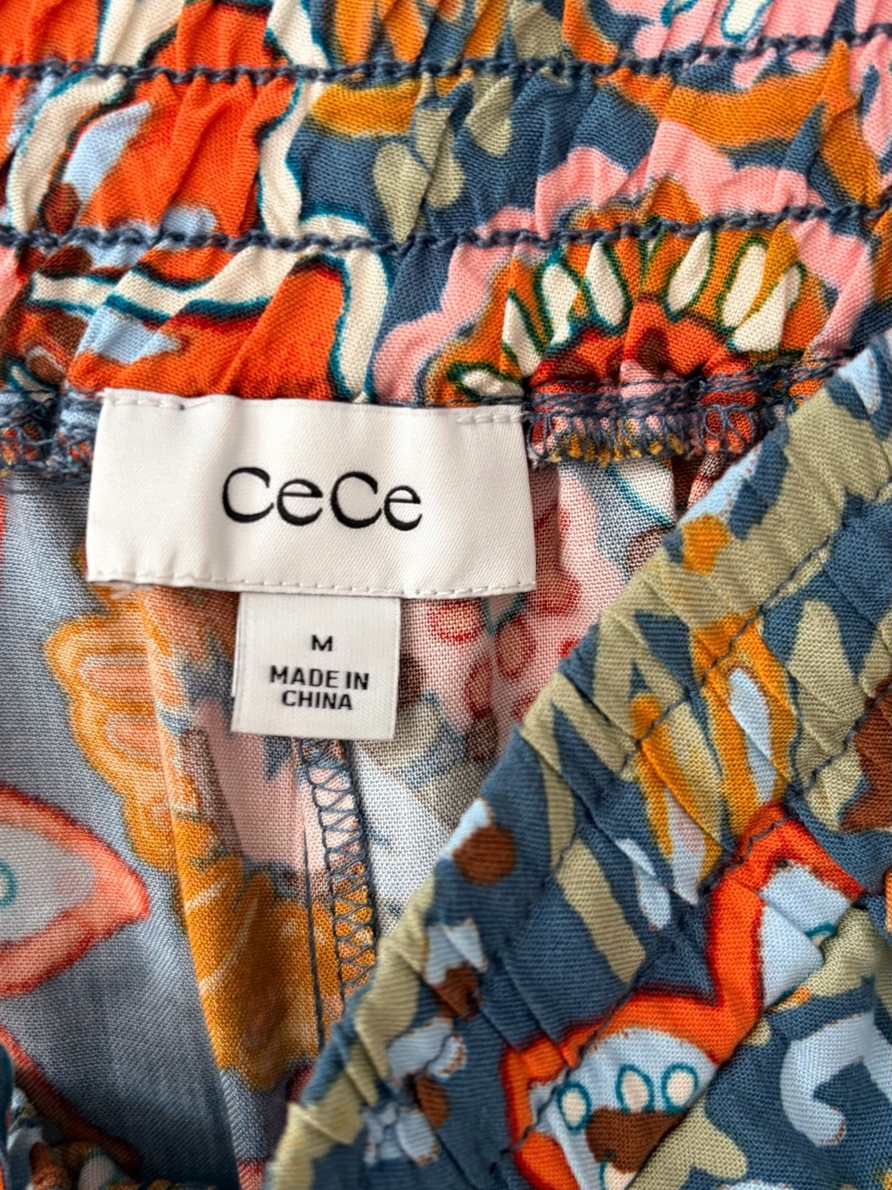 CeCe Pants Floral Paisley Wide Leg Women’s Blue Boho Drawstring Relaxed Medium - Picture 9 of 11